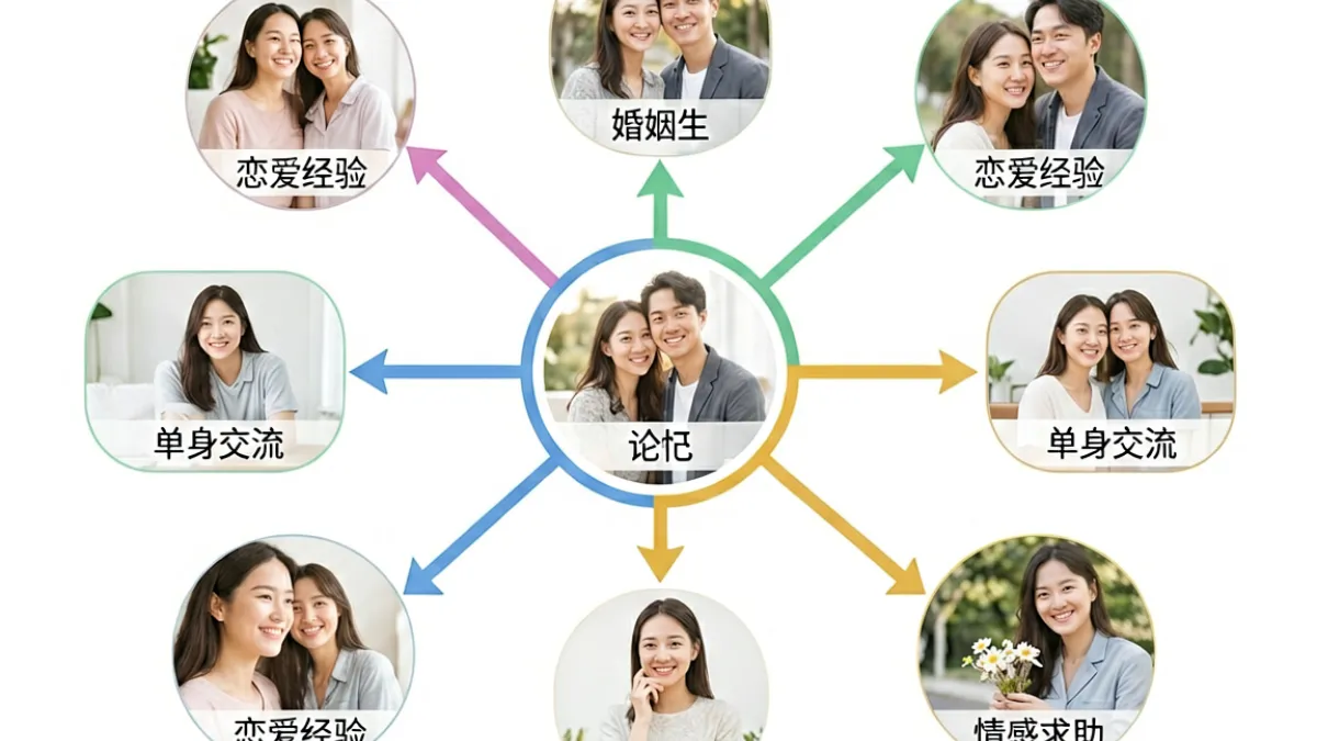 爱情岛论坛版块架构示意图，展示多个情感讨论版块的分类与层级关系