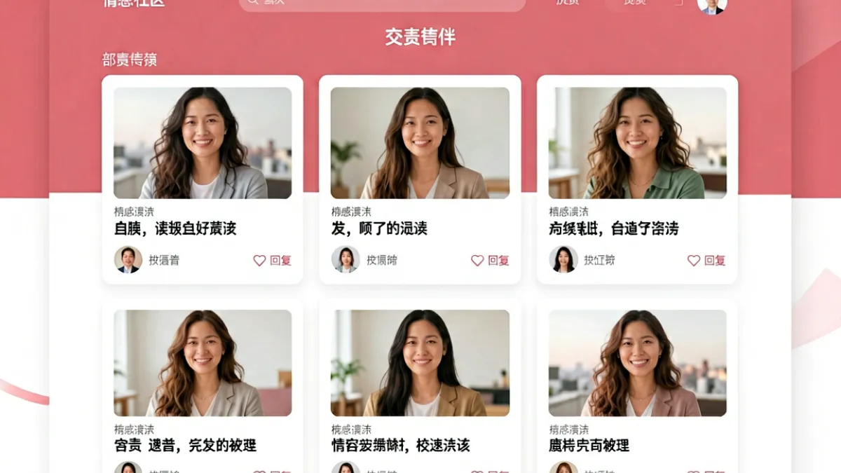 爱情岛论坛首页全貌，展示各版块聚合的热帖卡片与用户头像互动流
