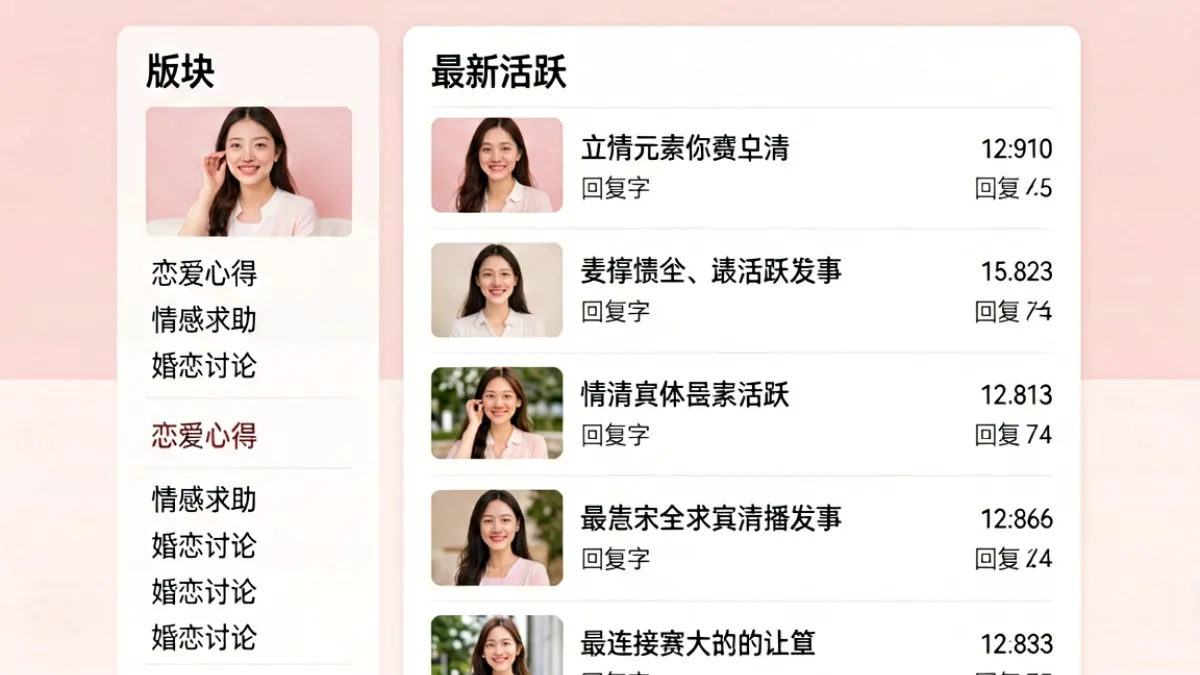 爱情岛论坛首页界面截图，展示论坛各版块分类与活跃帖子列表