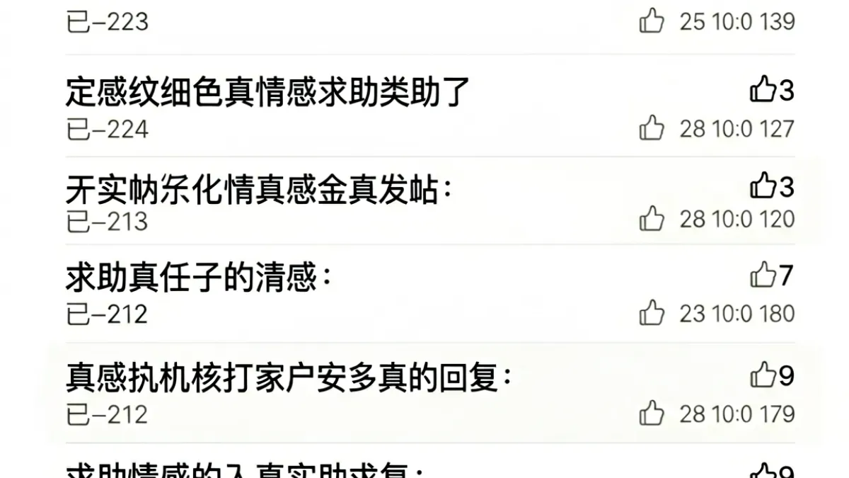 爱情岛论坛情感求助版块内的热门帖子列表，多条求助帖显示大量回复