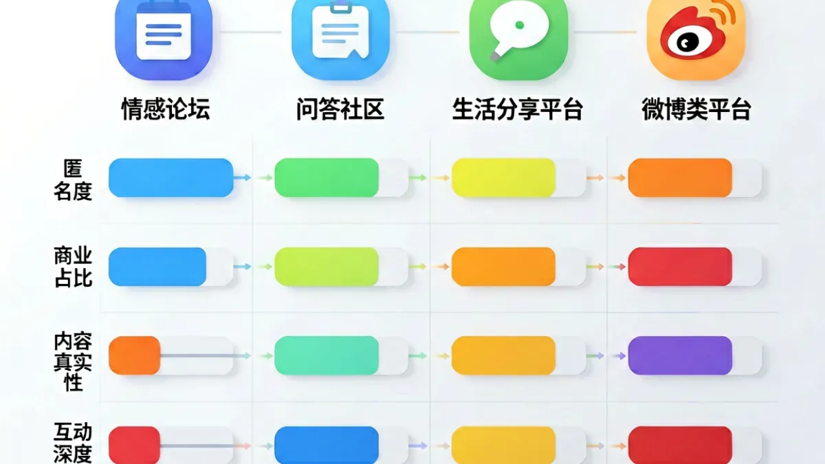 爱情岛论坛与其他情感平台的对比示意图，列出各平台核心特征与用户反馈差异