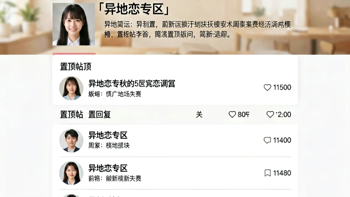 爱情岛论坛新增「异地恋专区」版块页面，展示版块简介与置顶帖列表