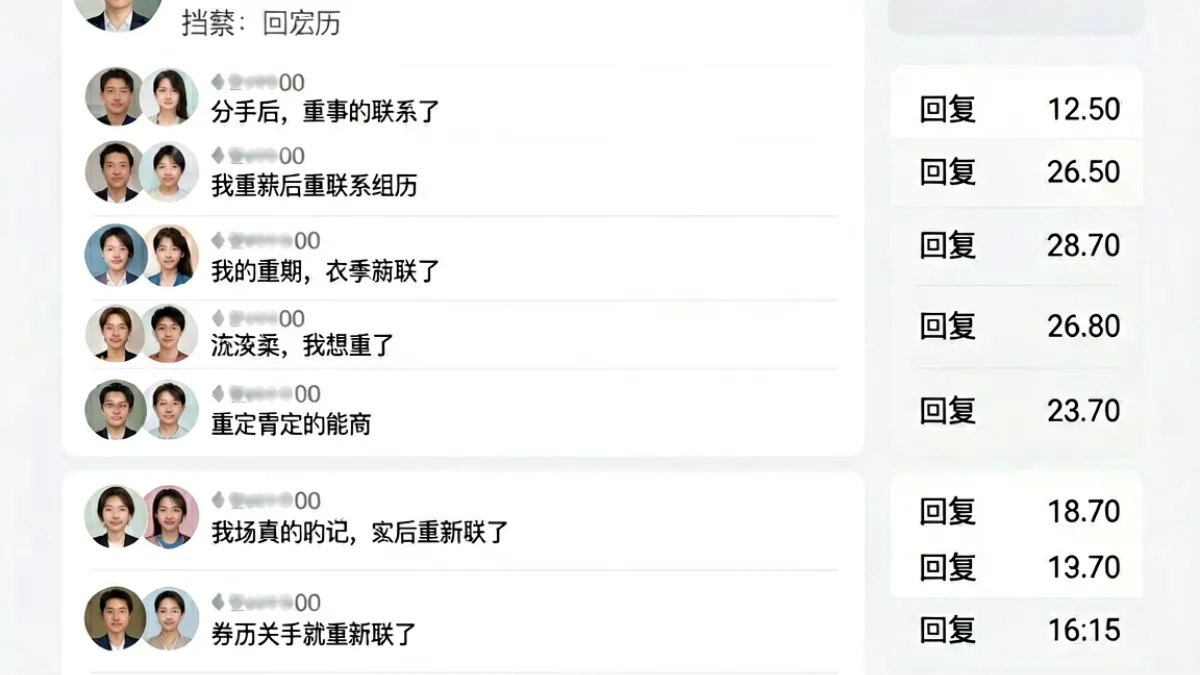 爱情岛论坛热帖列表界面，一篇关于挽回前任的帖子获得大量用户回复与点赞互动