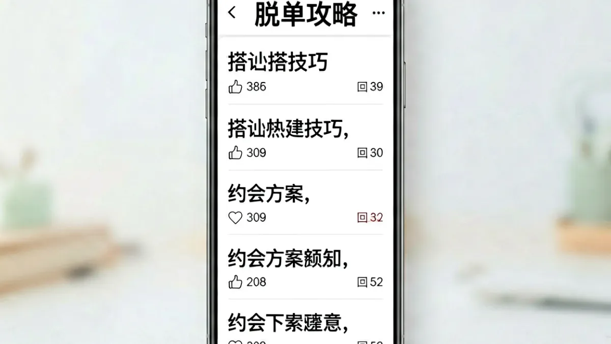 爱情岛论坛脱单攻略板块帖子列表示意，多条成功案例与技巧分享帖整齐排列